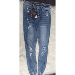 Indigo Rein Juniors' Mid-Rise Distress Curvy Jeans Size 1 3066